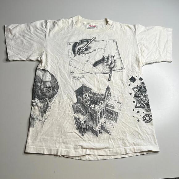 Softee Other - Vintage M.C. Escher Art T Shirt Soft Tee USA Made White Graphic Mens L 1991 90s